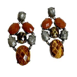 Chico's Vintage Gem Earrings Earth Tones Orange Distressed Mosaic Abstract